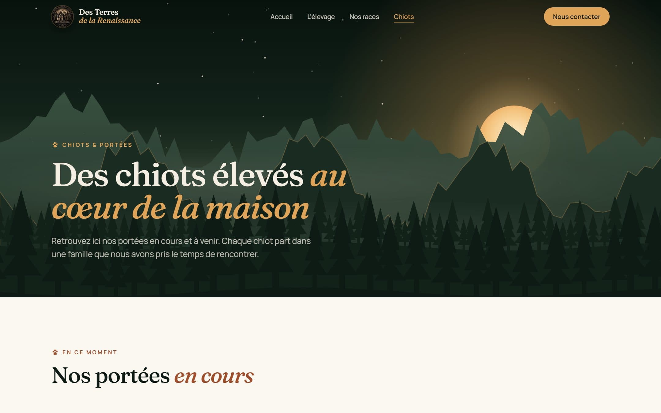 Page « Chiots » du site Des Terres de la Renaissance
