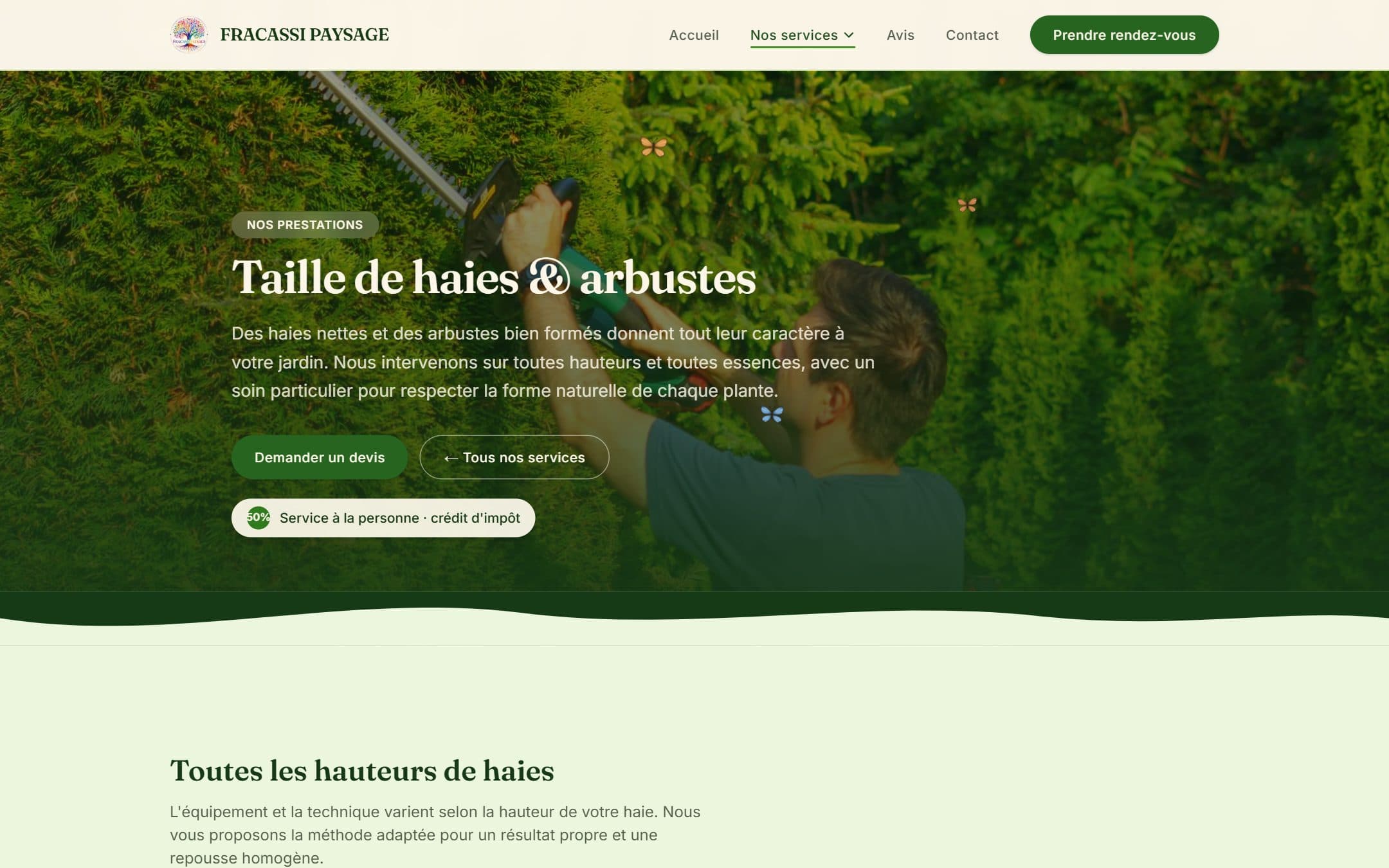 Page « Taille de haies & arbustes » du site Fracassi Paysage