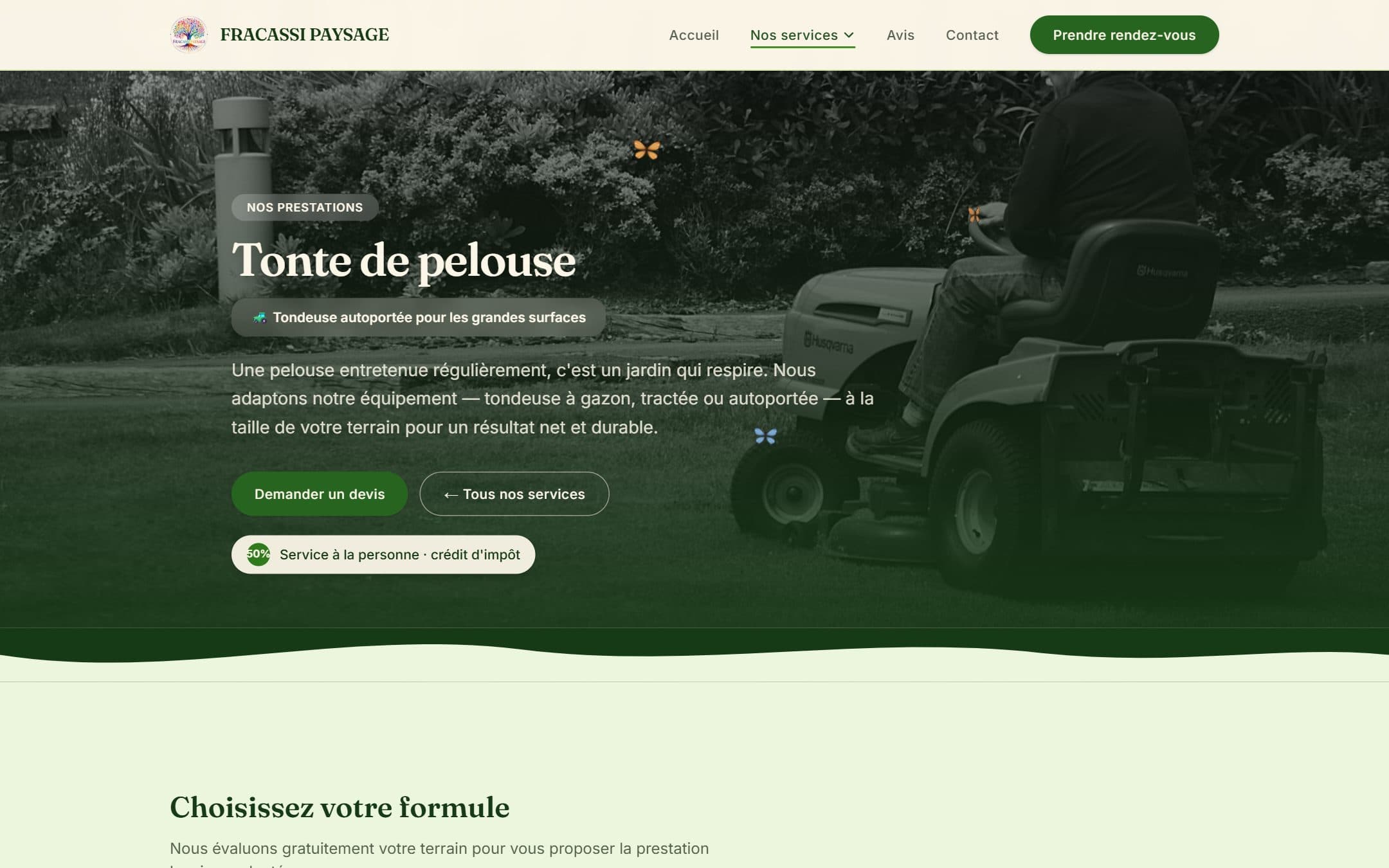 Page « Tonte de pelouse » du site Fracassi Paysage